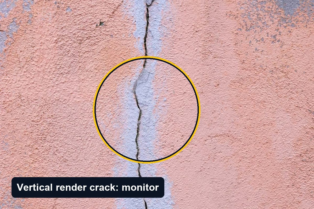 Vertical crack running through textured pink external render