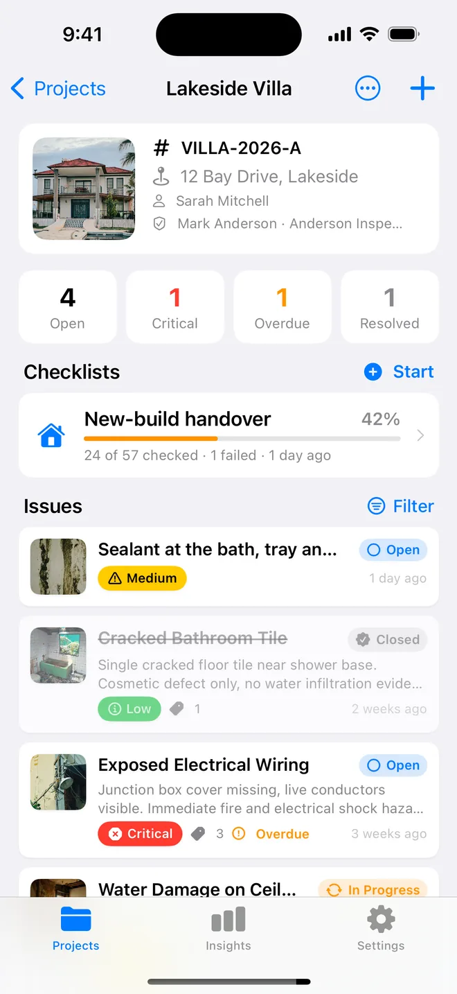 A project in Punch List AI with items numbered from the project reference
